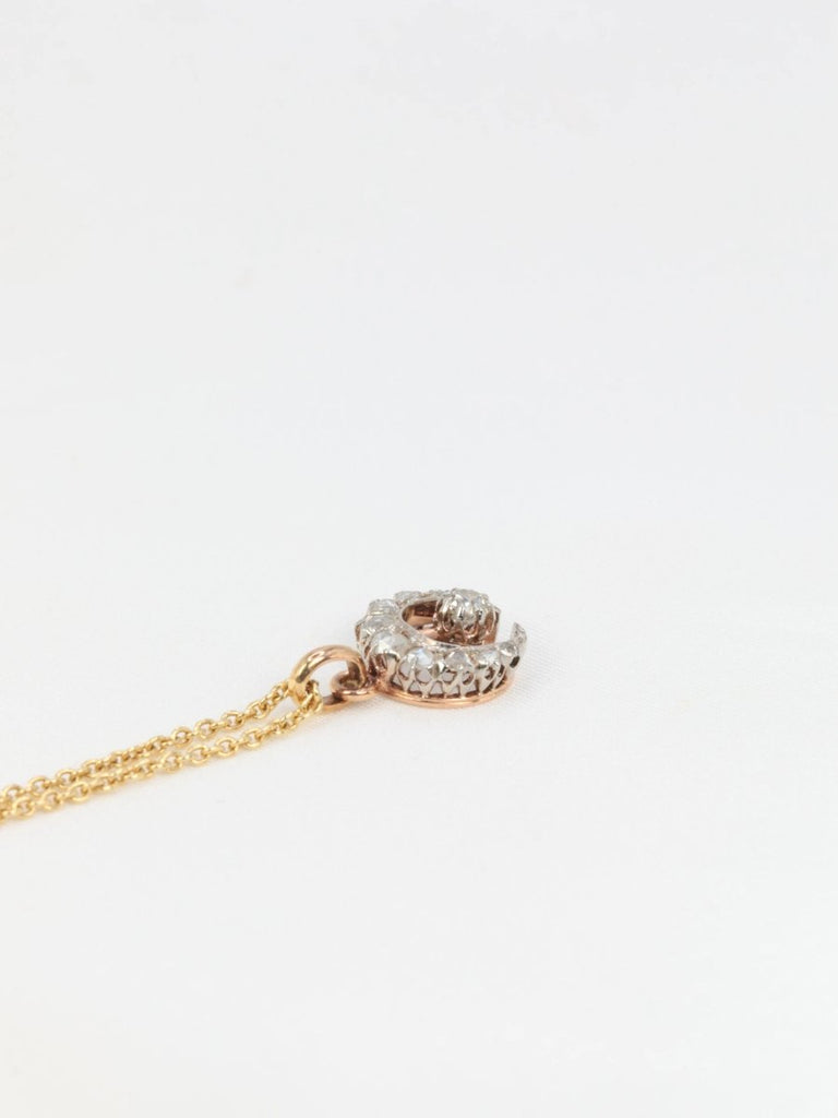 Pendentif ancien lune en or, argent et diamants - Fin du XIXème siècle - Castafiore