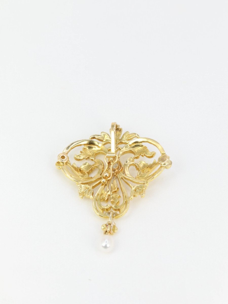 Pendentif Art Nouveau en or, diamant et perle - Castafiore