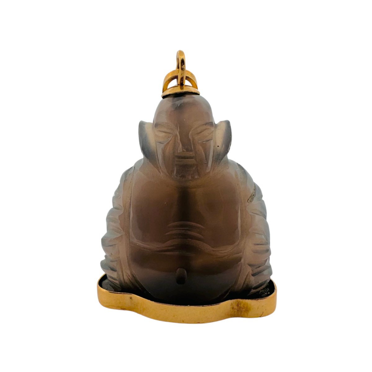 Pendentif Bouddha en quartz fumé, la monture en or jaune - Castafiore