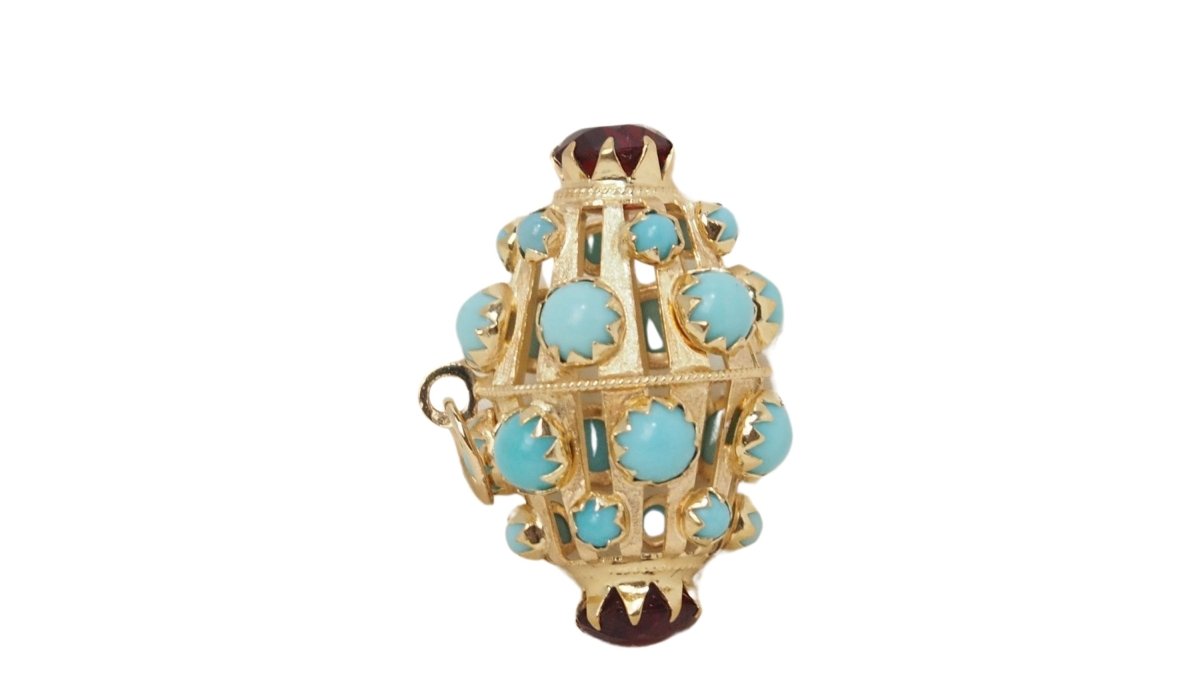 Pendentif Breloque en or jaune et turquoises - Castafiore
