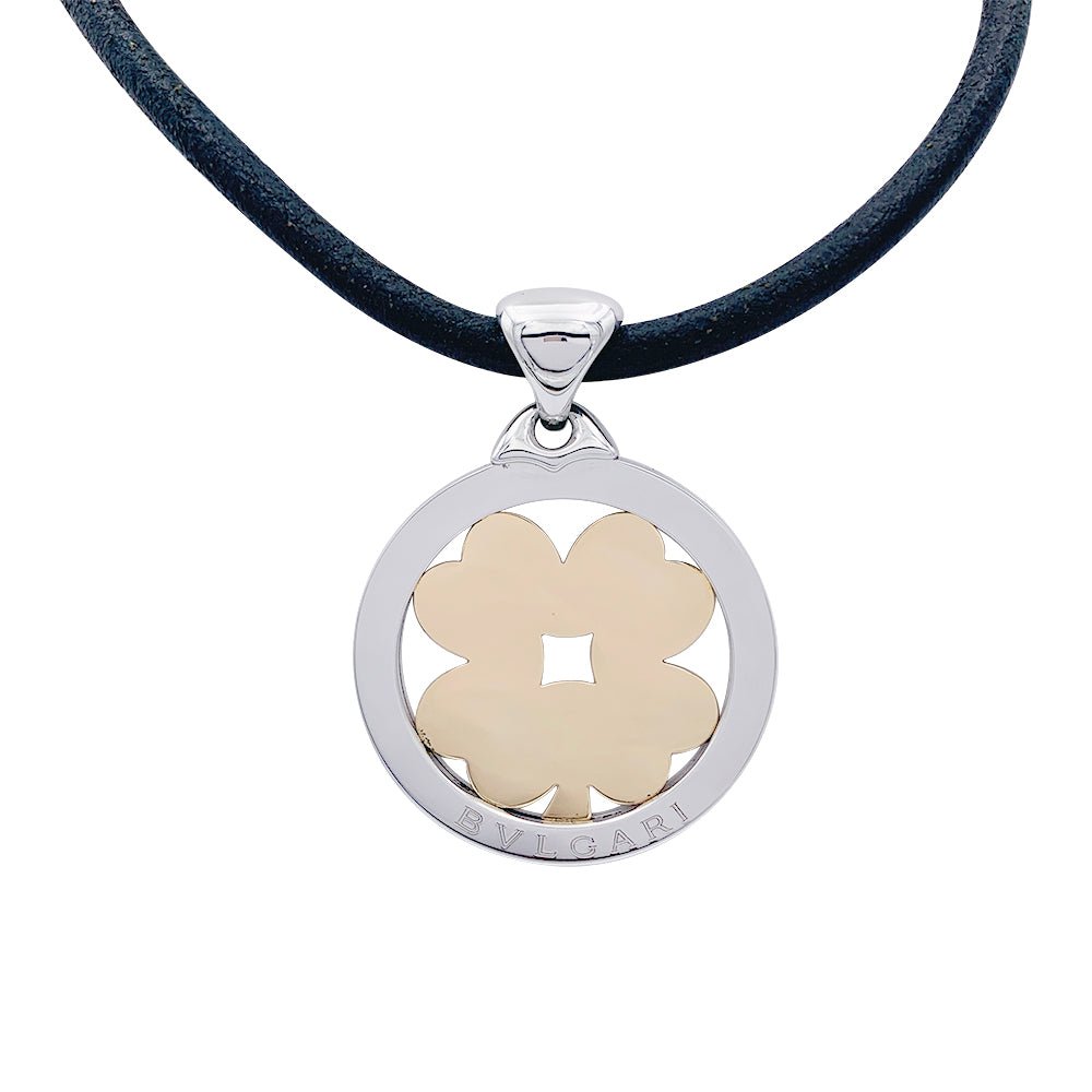 Pendentif Bulgari, "Tondo Trèfle", acier, or jaune. - Castafiore