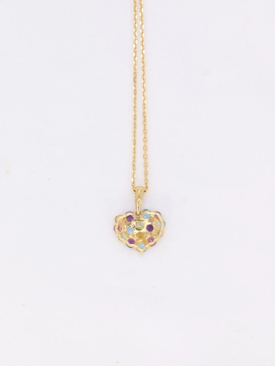 Pendentif cœur vintage en or jaune et pierres fines - Castafiore
