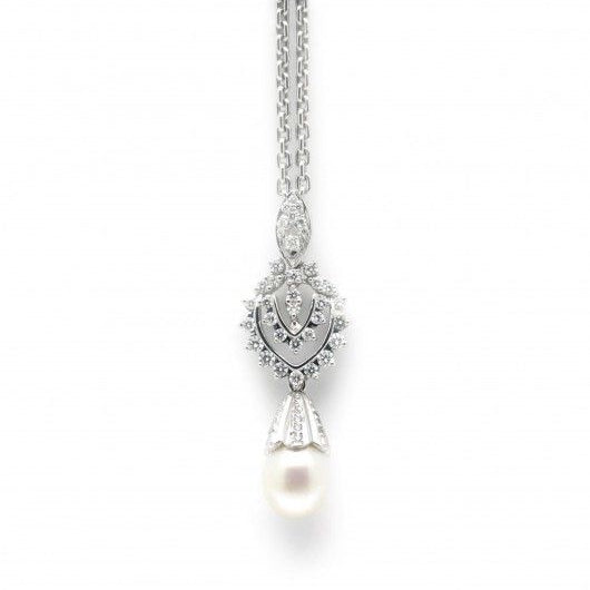 Pendentif en or blanc, perle et diamants - Castafiore