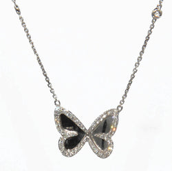 Pendentif en or gris diamants avec pendentif papillon - Castafiore