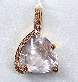 Pendentif en or jaune 18 carats en quartz rose et diamants - Castafiore