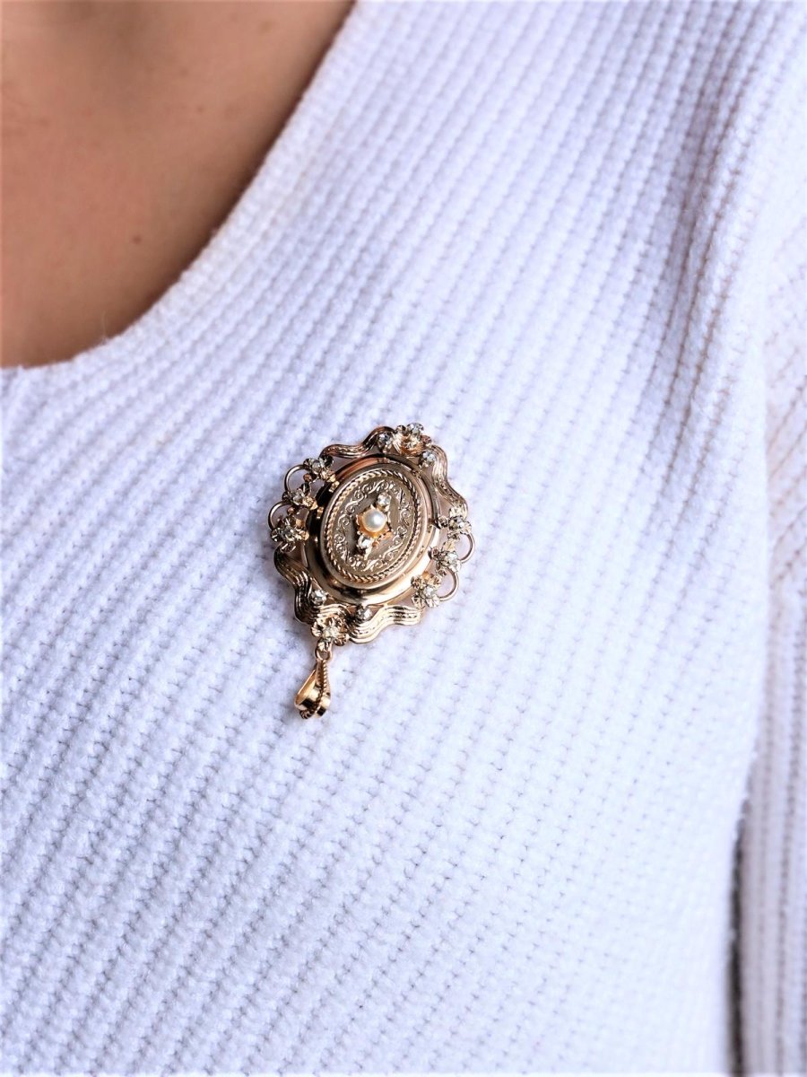 Pendentif en or jaune, perle et diamants - Castafiore