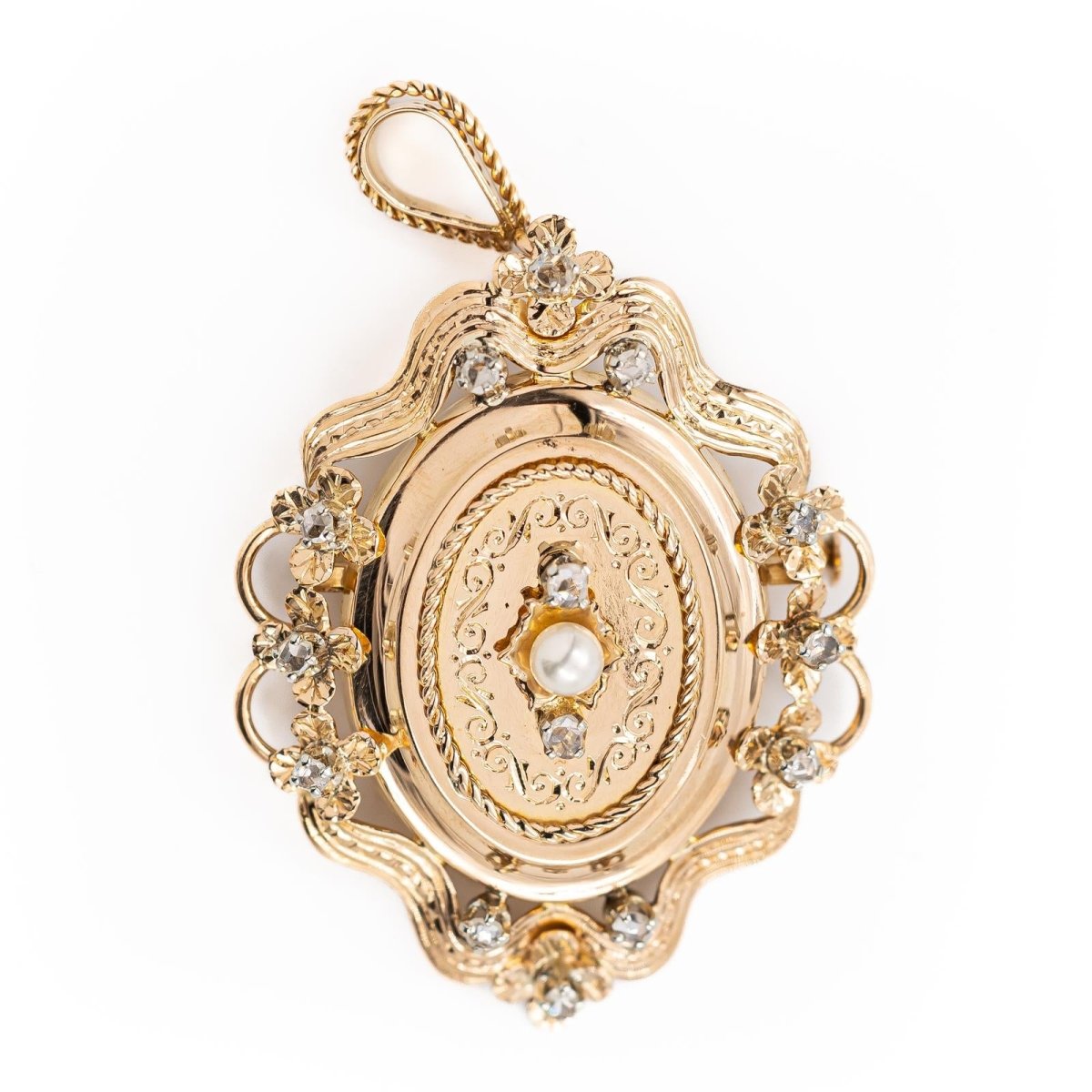Pendentif en or jaune, perle et diamants - Castafiore