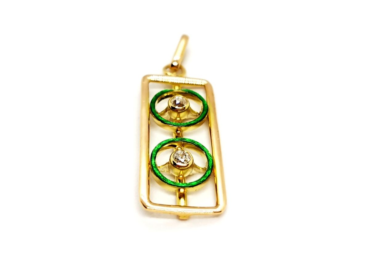 Pendentif géométrique vert en or jaune et diamant - Castafiore
