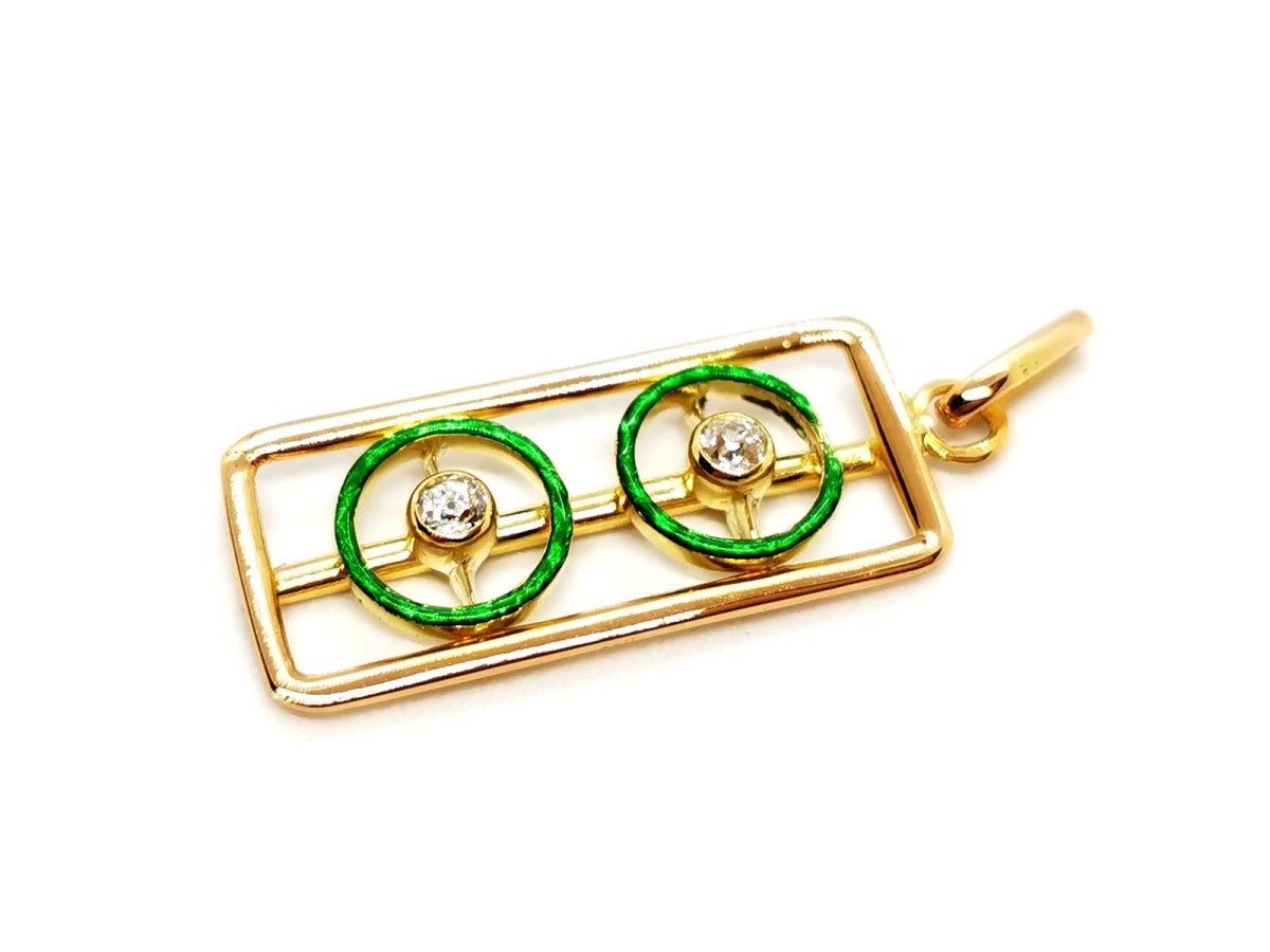 Pendentif géométrique vert en or jaune et diamant - Castafiore