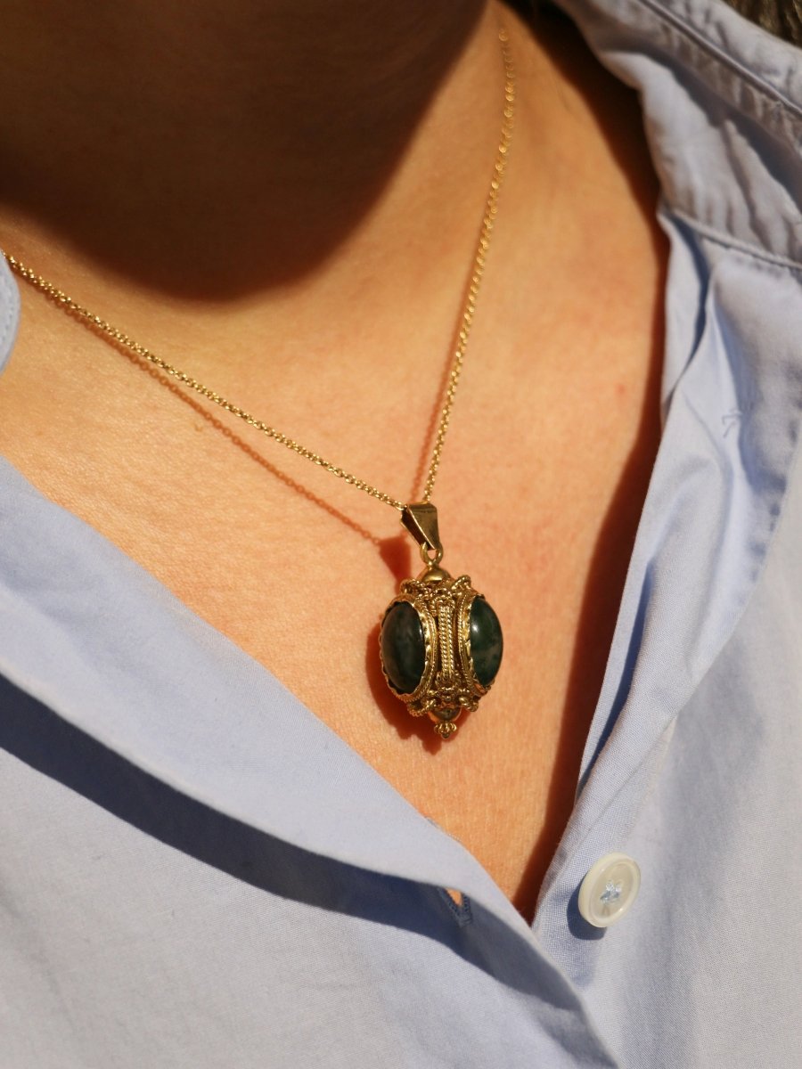 Pendentif lanterne en or et cabochons d’agate mousse - Castafiore
