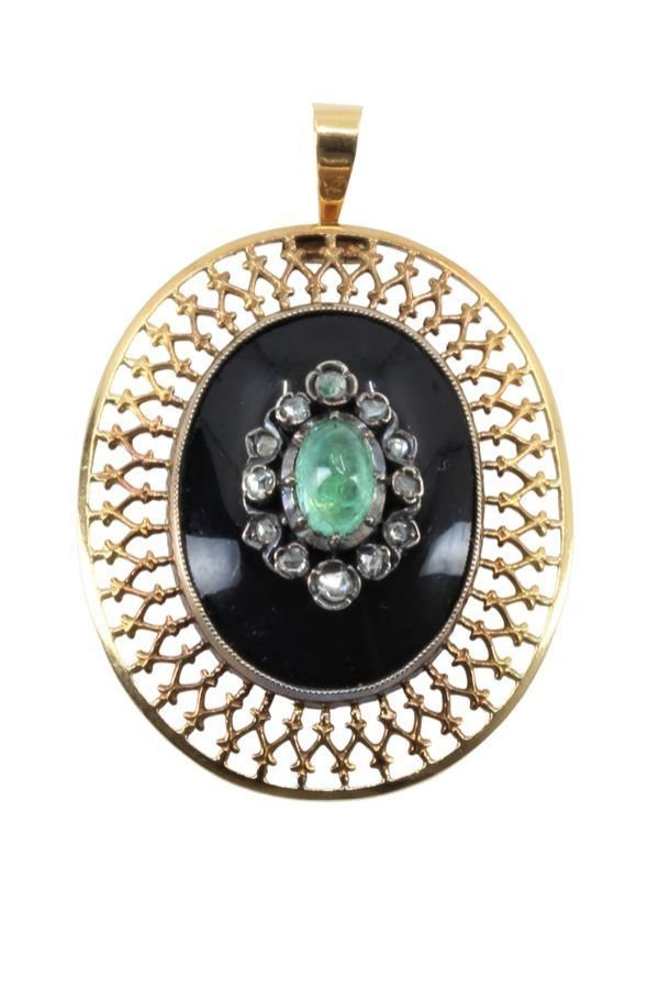PENDENTIF ONYX ÉMERAUDE ET DIAMANTS - Castafiore