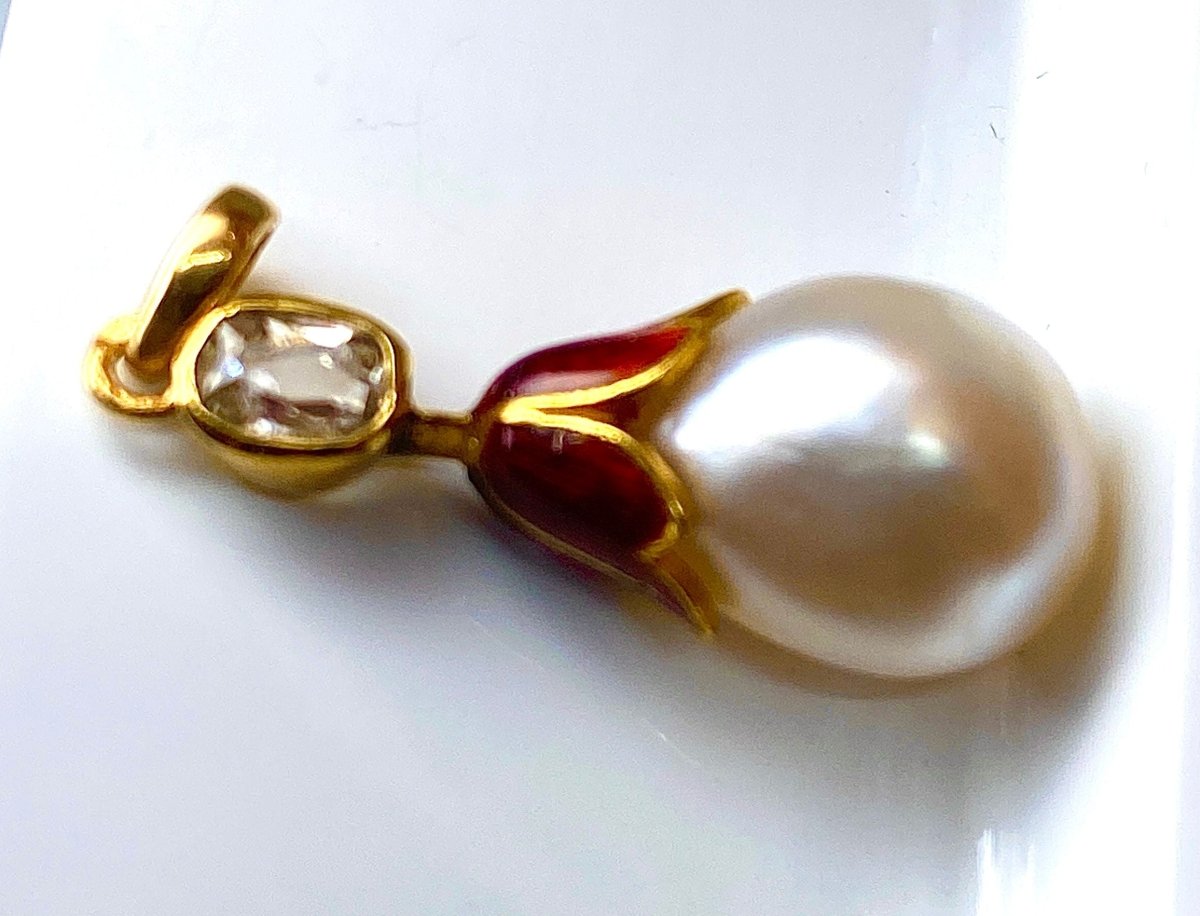 Pendentif perle fine , diamant ,or ,époque vers 1900 - Castafiore