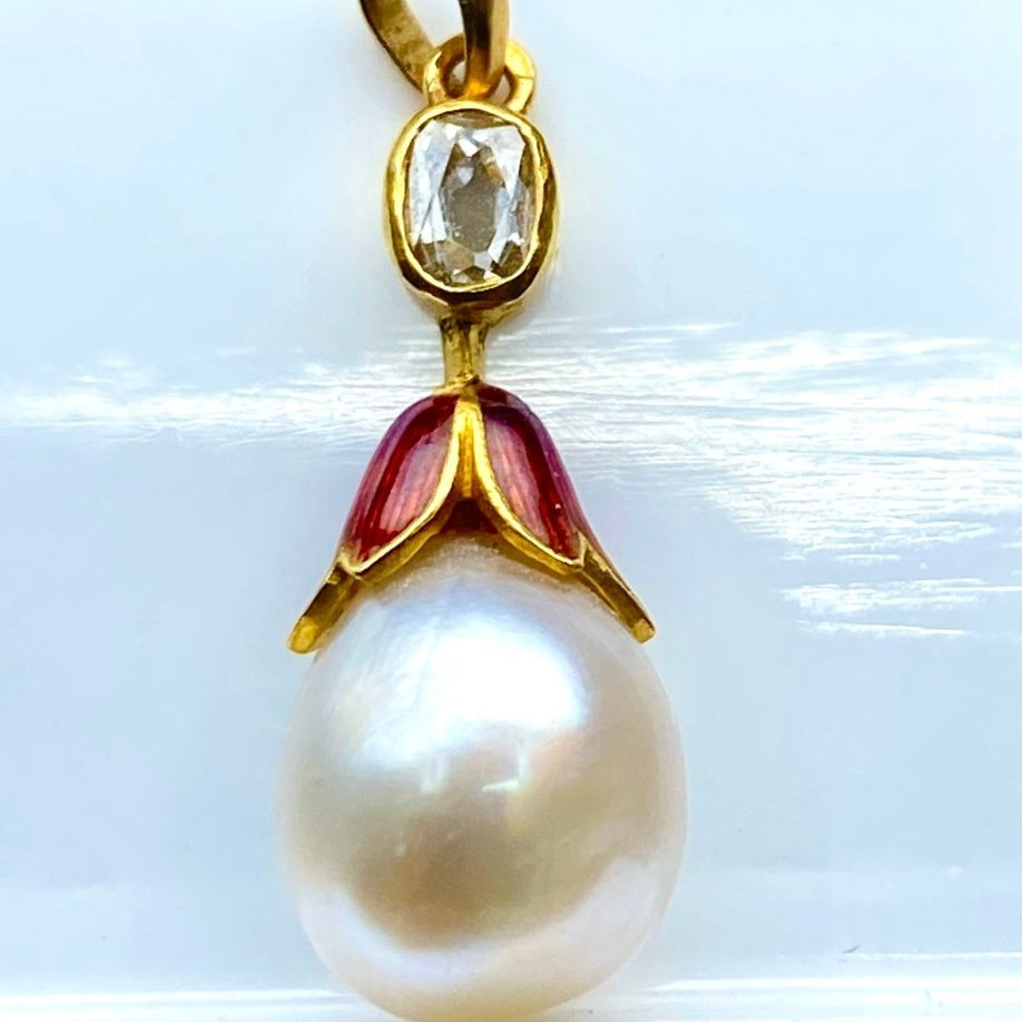 Pendentif perle fine , diamant ,or ,époque vers 1900 - Castafiore