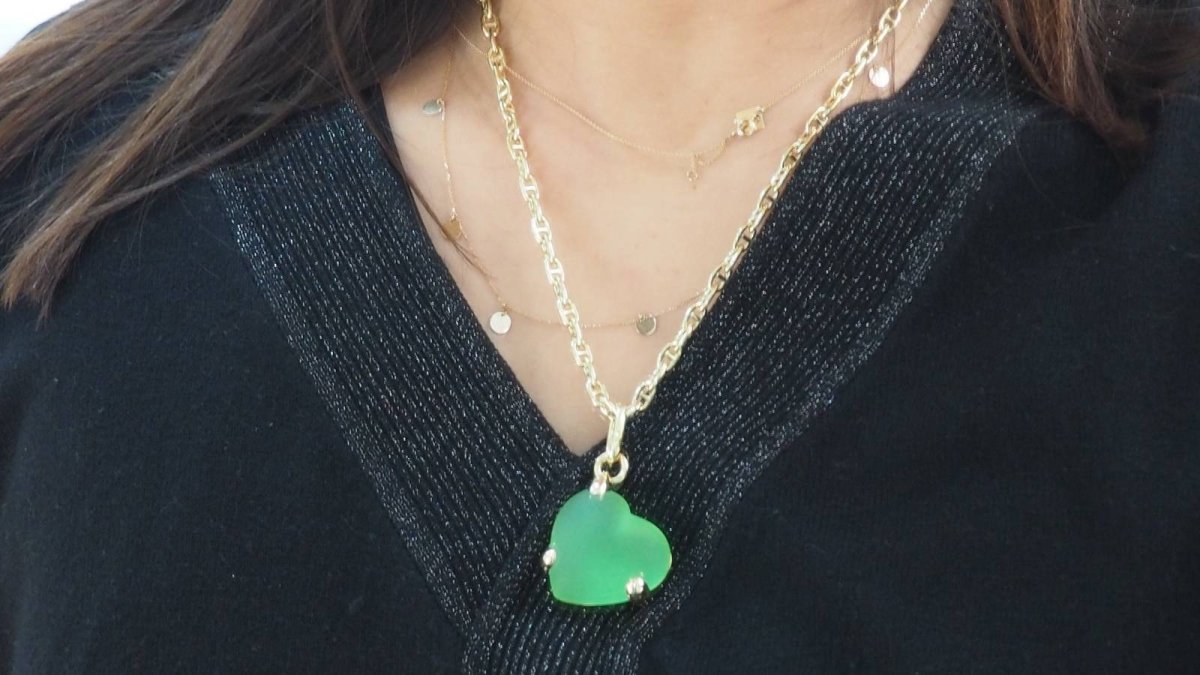 Pendentif POMELLATO en or jaune, coeur en pâte de verre verte - Castafiore