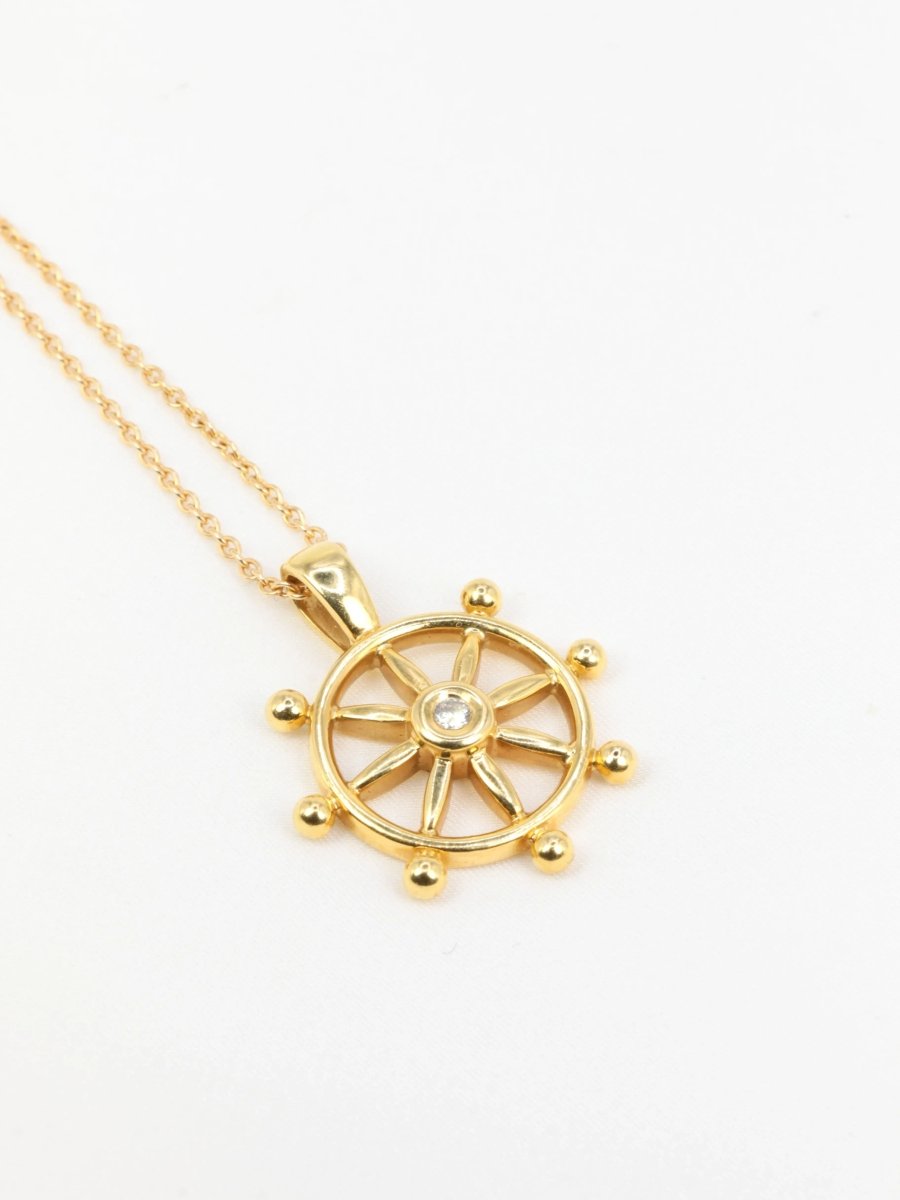 Pendentif roue de bateau en or jaune et diamant - Castafiore