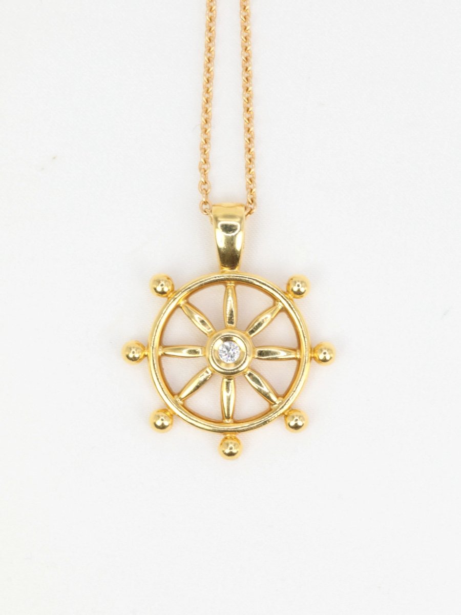 Pendentif roue de bateau en or jaune et diamant - Castafiore