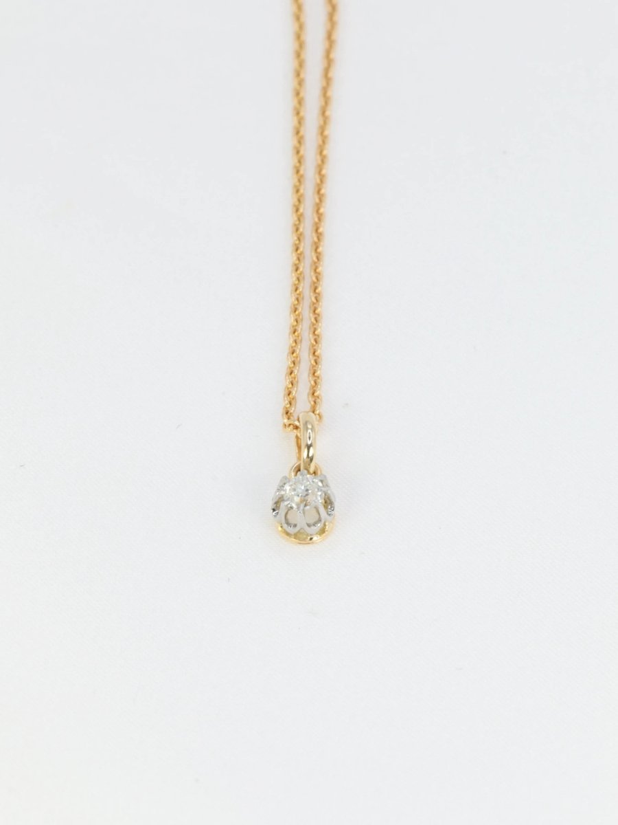 Pendentif solitaire ancien en or, argent et diamant taille ancienne 0.2 ct - Castafiore