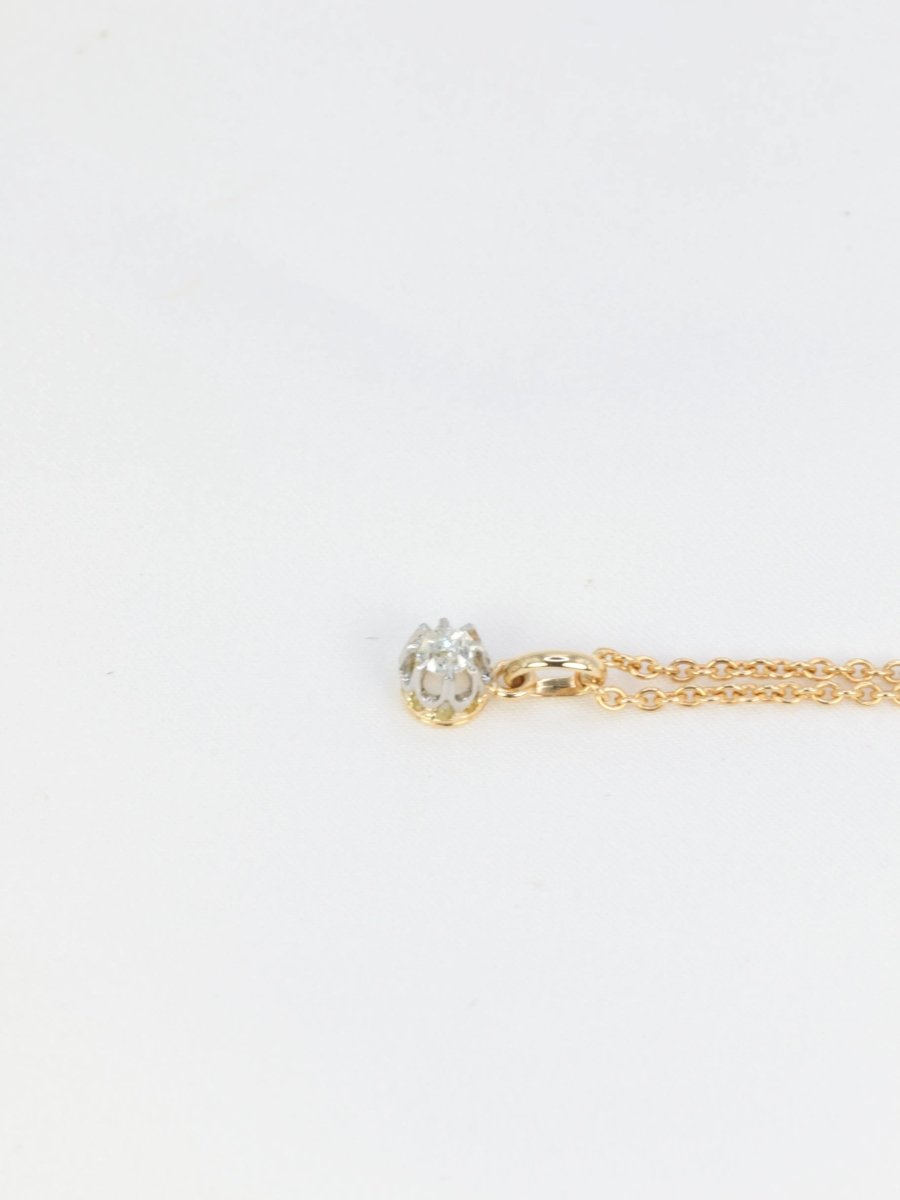 Pendentif solitaire ancien en or, argent et diamant taille ancienne 0.2 ct - Castafiore