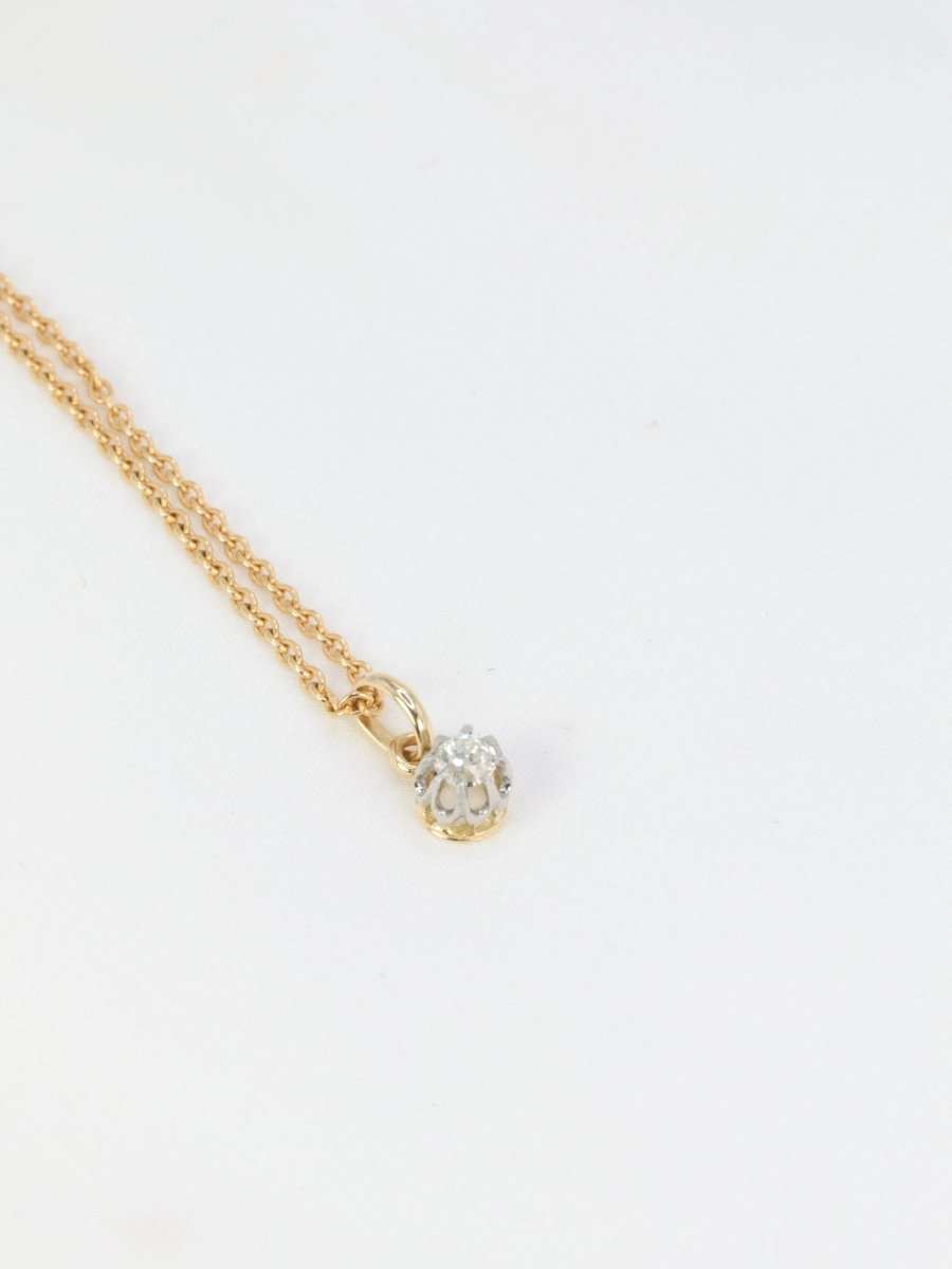 Pendentif solitaire ancien en or, argent et diamant taille ancienne 0.2 ct - Castafiore