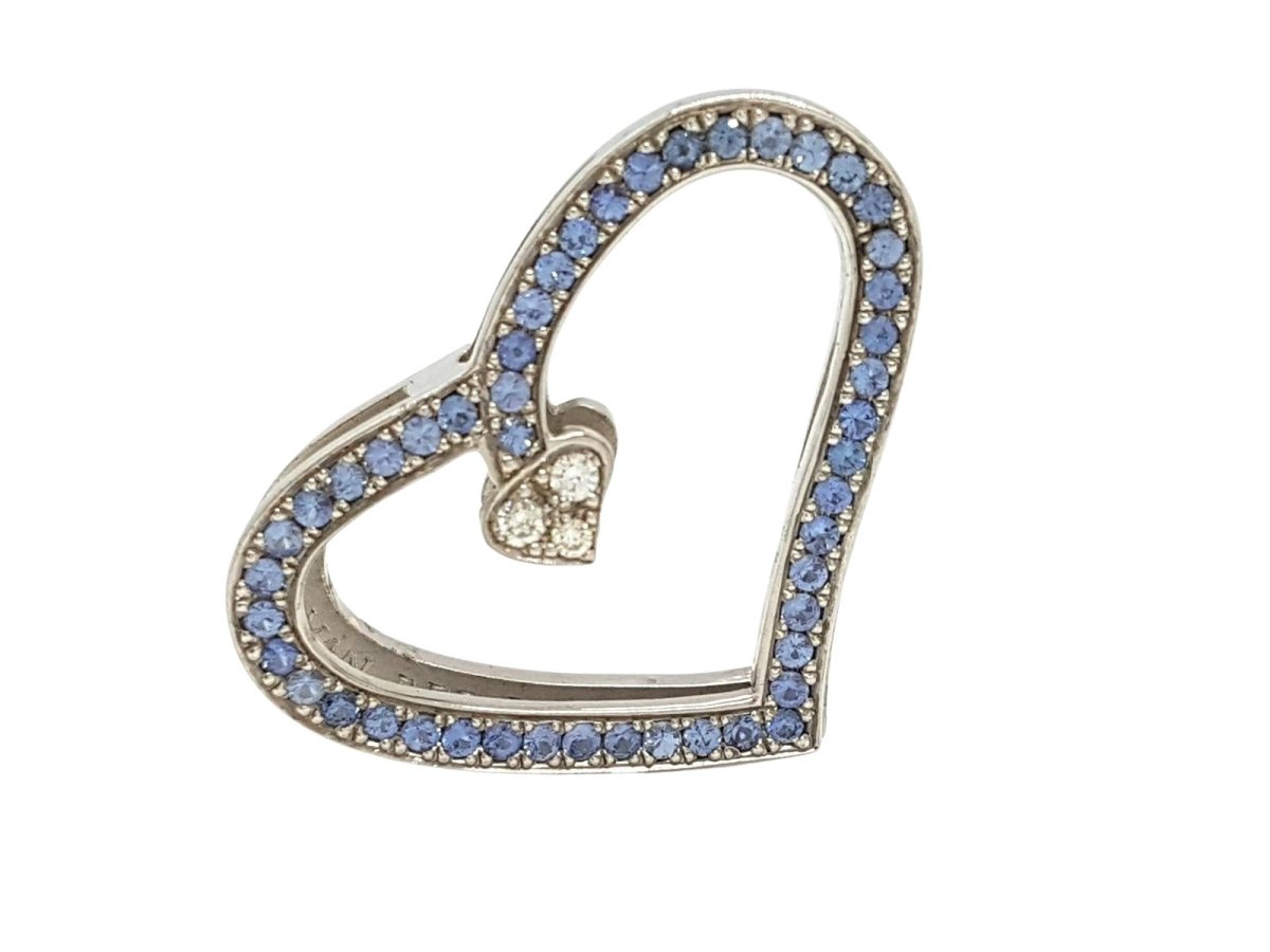 Pendentif VAN DER BAUWEDE coeur en argent, saphirs et diamants - Castafiore