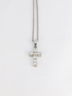 Pendentif vintage croix en or blanc et diamants - Castafiore
