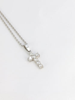 Pendentif vintage croix en or blanc et diamants - Castafiore