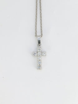 Pendentif vintage croix en or blanc et diamants - Castafiore