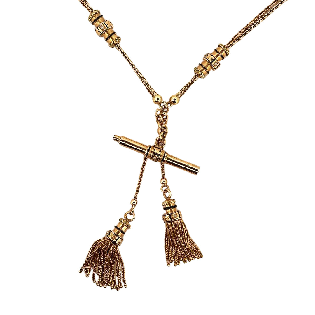 Sautoir chaine de montre Napoleon III en or jaune et pompons - Castafiore