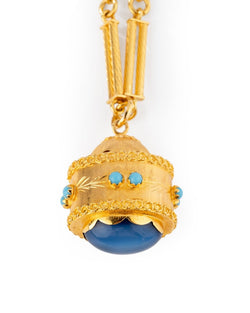 Sautoir en or jaune torsadé formé de bâtonnets et pendentif breloque avec turquoise - Castafiore
