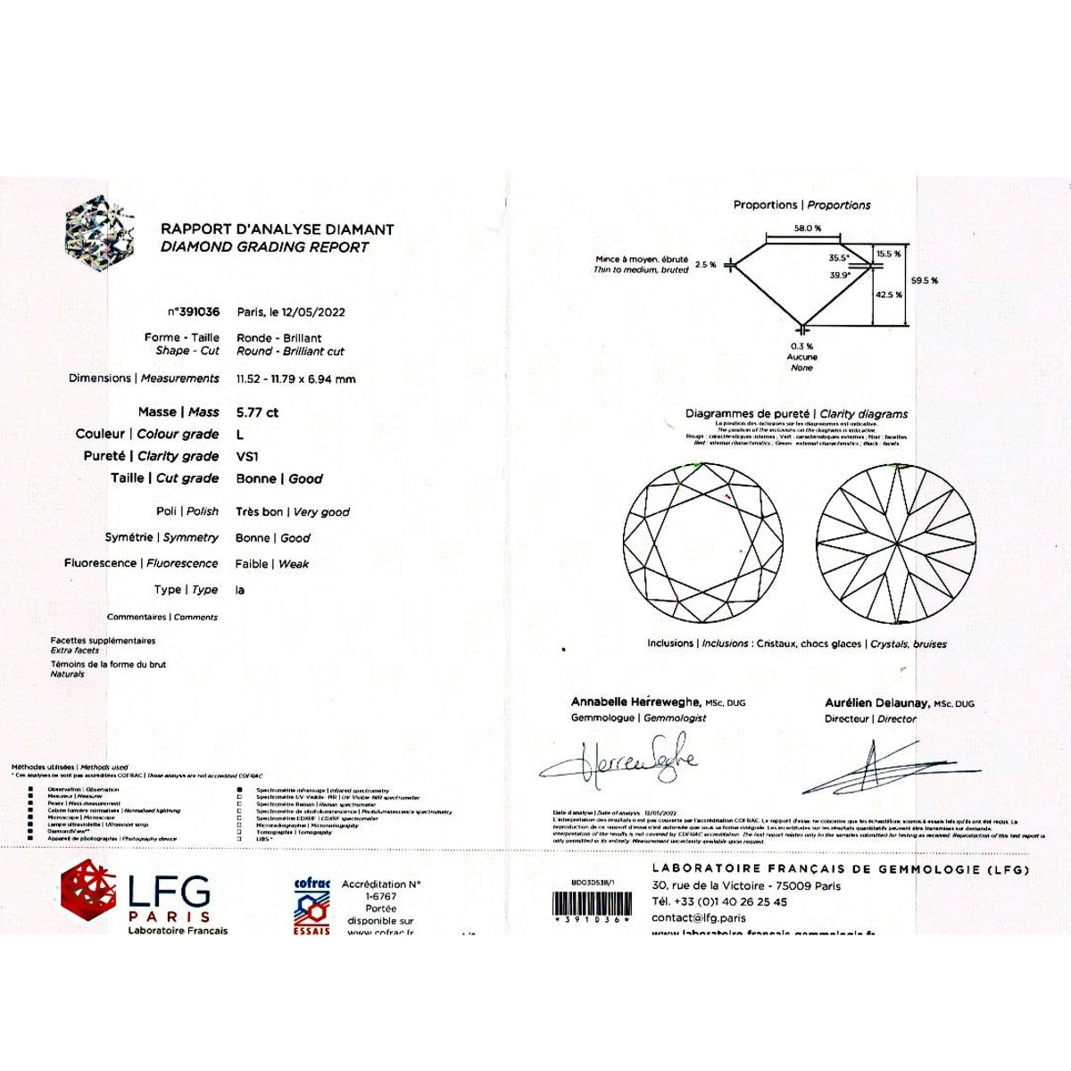 Solitaire en or jaune, diamant 5,77 cts. - Castafiore