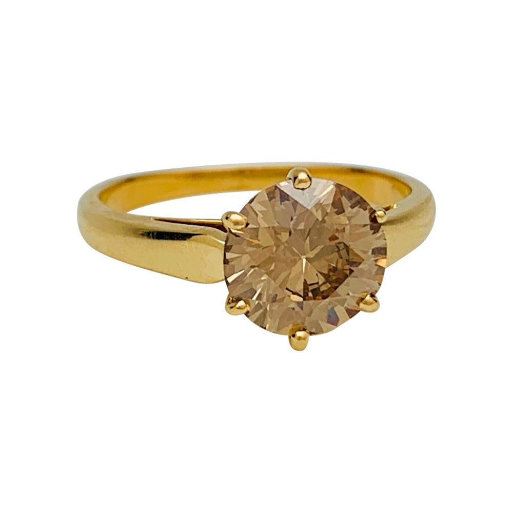 Solitaire or jaune, diamant brun 1,91 cts - Castafiore