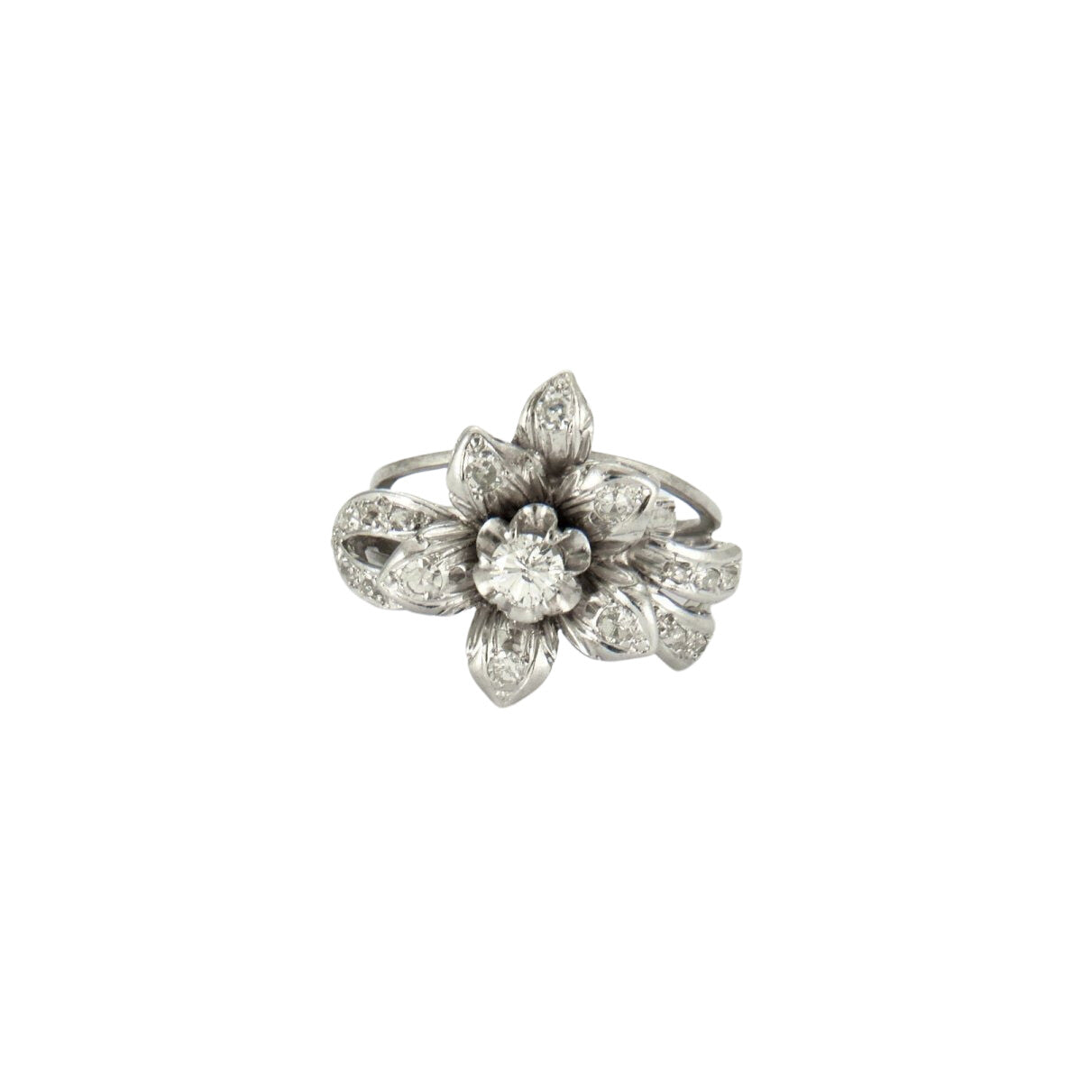 SORTIJA de PLATINO ESTILO RETRO ÉPOCA 1940-45 con DIAMANTES - Castafiore