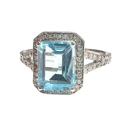 SORTIJA DISEÑO CONTEMPORANEO SIGLO XX de ORO 18 kts con DIAMANTES y AGUAMARINA - Castafiore