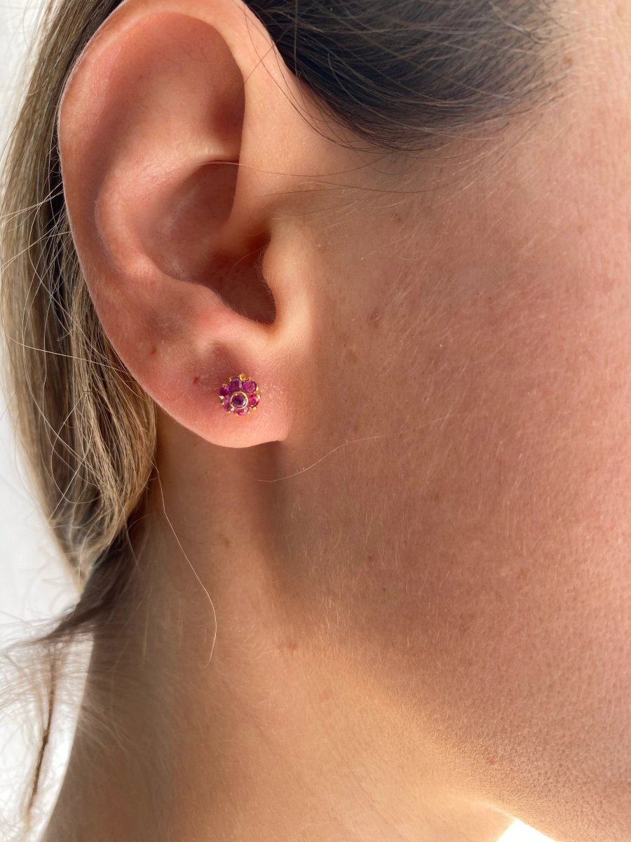 Vintage Ruby Gold Cluster Stud Earrings - Castafiore